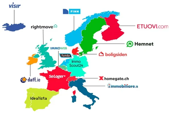 European countries with the logo of a leading real estate site